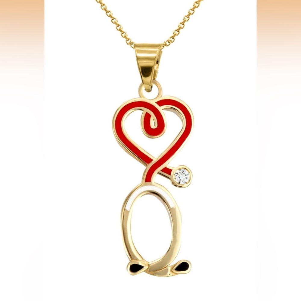 claddaugh gold stethoscope pendant with diamond